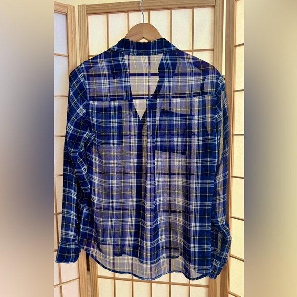 ▪️  Express Plaid, Sheer, Portofino Button-Down Blouse - size Medium - Picture 3 of 15
